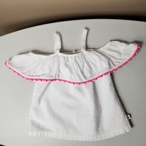 Kate Spade Toddler Girls White Swiss Dot/Pom Pom Off Shoulder Top-Size 3